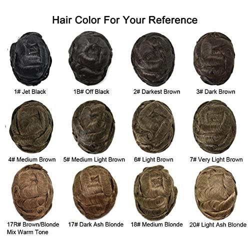 Generic French Lace Front Mens Frontal Hairpiece for Receding Hairline V-Shape Thin Skin Poly Pu Forehead Replacement Natural Human Hair System for Men (4cmX18cm-90% Light Density, 1 Jet Black)