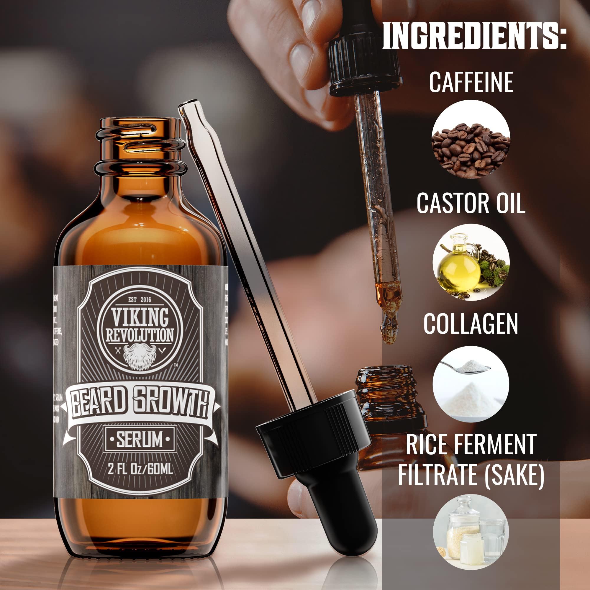 Viking Revolution Beard Growth Kit - Oil, Balm, Serum, Derma Roller & Wooden Comb for Beard & Mustache Growth