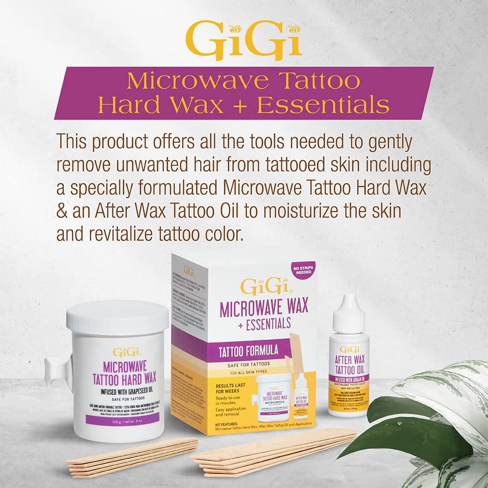 GiGi GiGi Microwave Tattoo Hard Wax Kit - Hair Removal Wax for Sensitive Skin & Tattoos, Includes After Wax Oil & Applicators, 8 oz