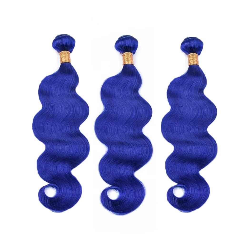 CnumGunm Pure Blue Body Wave Human Hair Bundles 20 22 24 inch 3 Bundles Blue Body Wave Bundles Human Hair Unprocessed Brazilian Virgin Human Hair Extensions