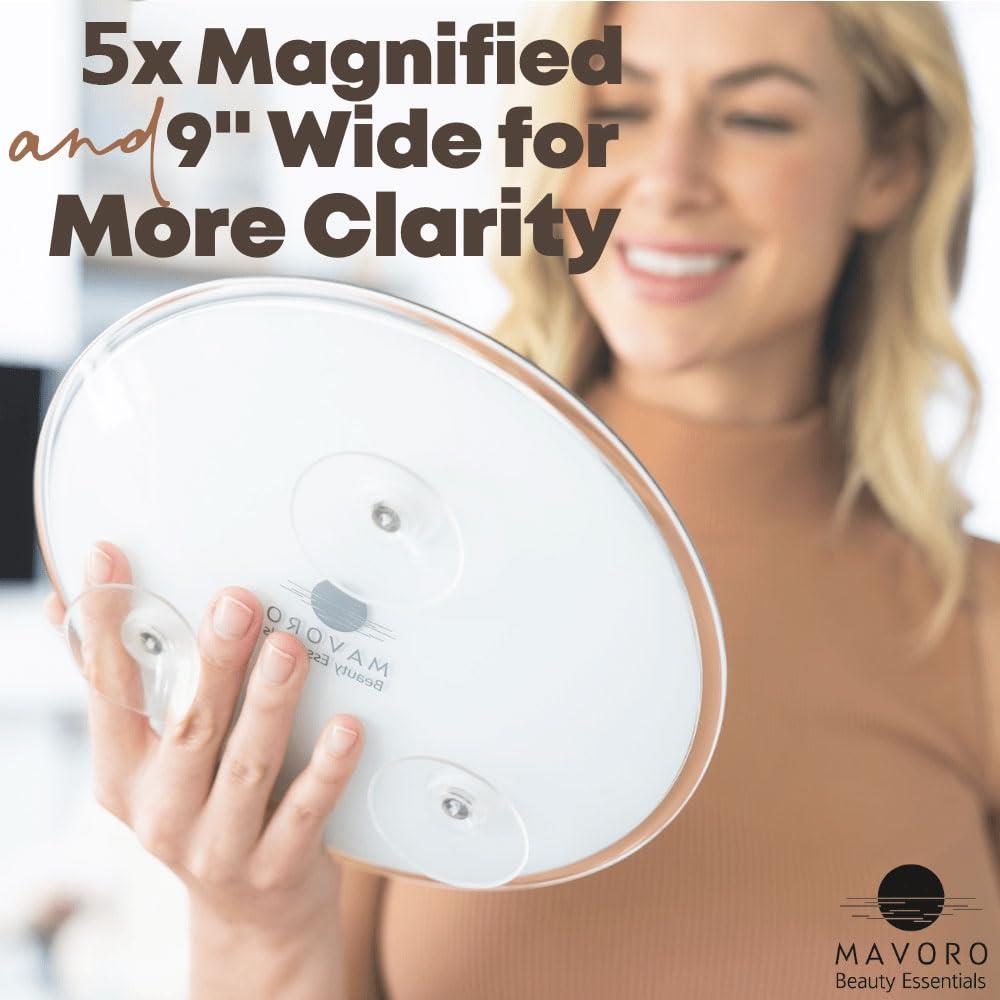 Mavoro Magnifying Mirror with 3 Suction Cups 9 Inch (5X Magnification)