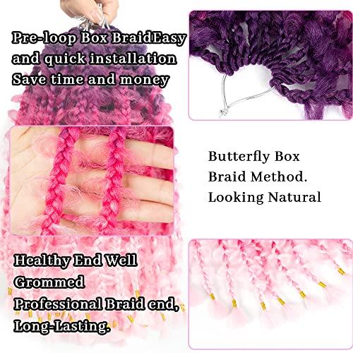 Umylar Umylar 12 Inch Box Braids Crochet Hair 6 Packs Butterfly Braids Crochet Hair Pre-looped Butterfly Locs Jungle Box Braids Crochet Hair Synthetic Braiding Hair Extensions(12, Purple/Peach/Pink)