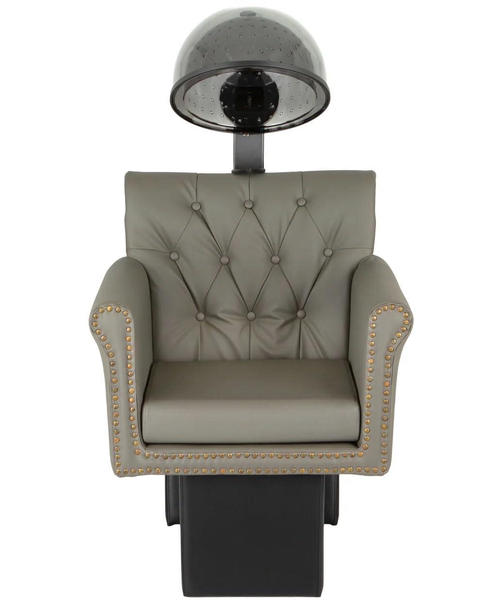 Buy-Rite Salon & Spa Equipment Buy-Rite Chelsea Professional Hair Dryer Chair Combo, Commercial Salon Dryer with 980 Watt Hood, Extra Wide Tufted Chair, Brass Nailhead Trim, NIN-9902DC&HL-1500-GRY (Gray)