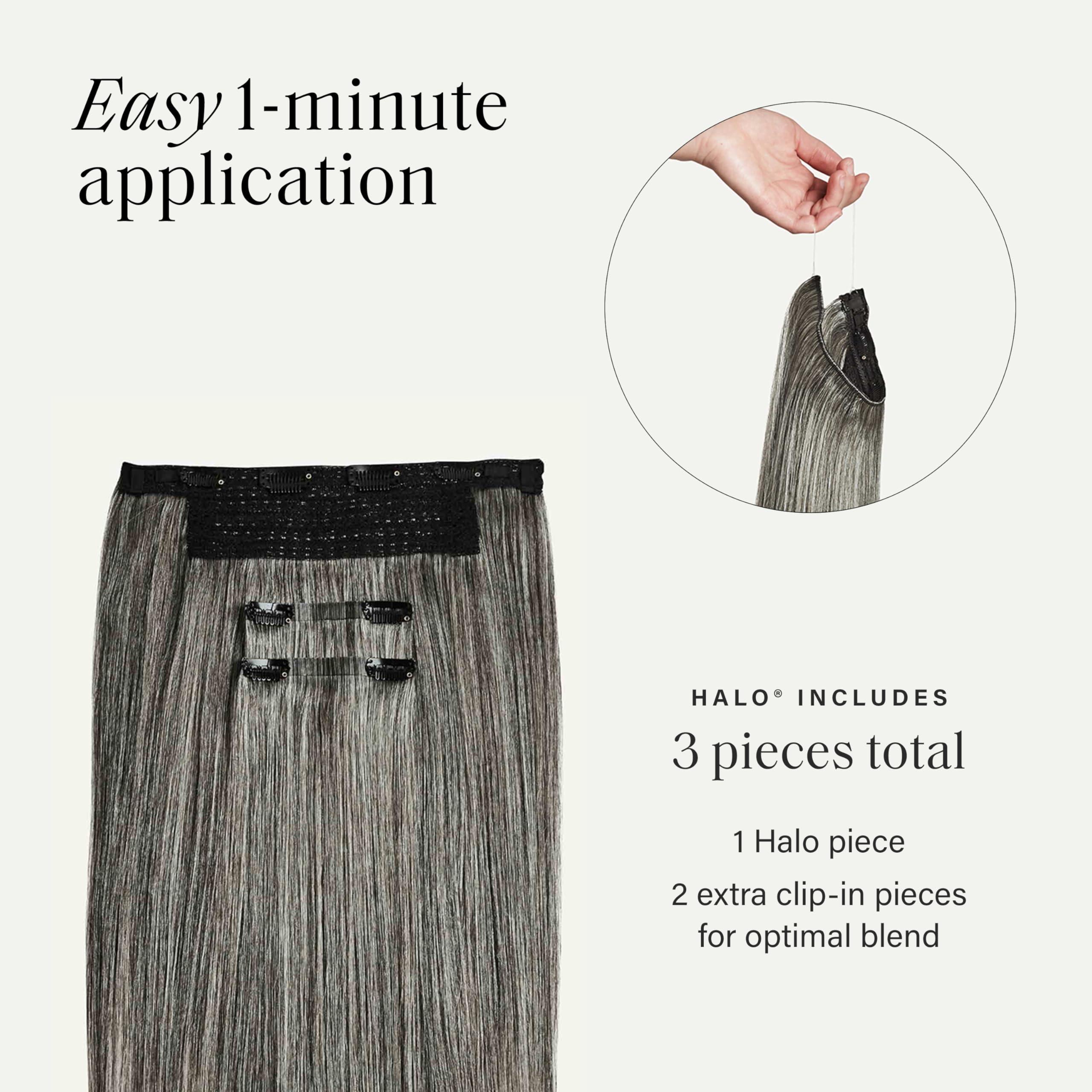 Luxy Luxy Hair 16\" Light Gray Halo Clip-In Hair Extensions (140 grams) 100% Remy Human Hair, Quick Volume, 10-Piece Set, Blends Easily
