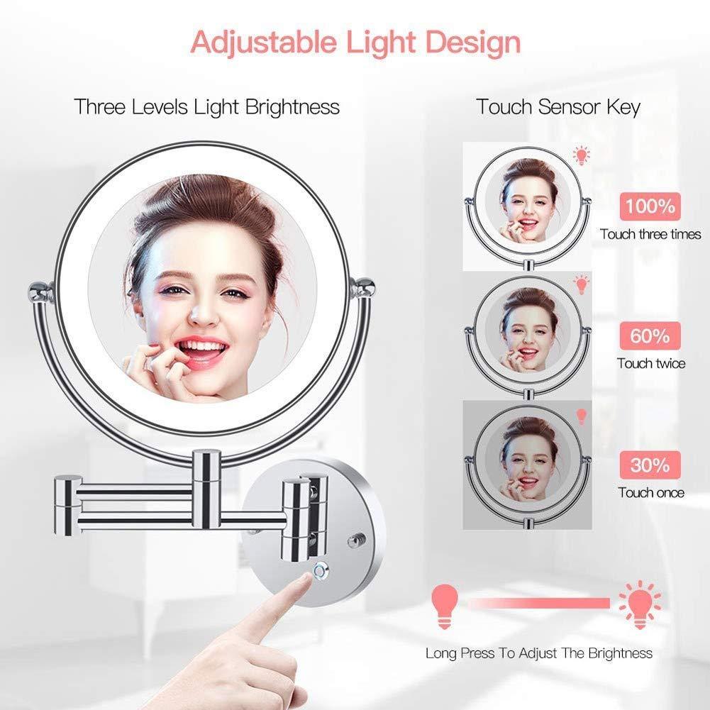 Suuim Makeup Mirror Lighted Makeup Mirror 10x Wall Mounted Shaving Mirrors Magnifying with Dimmable Lights, Bathroom Mirror with Lights and Magnification, T