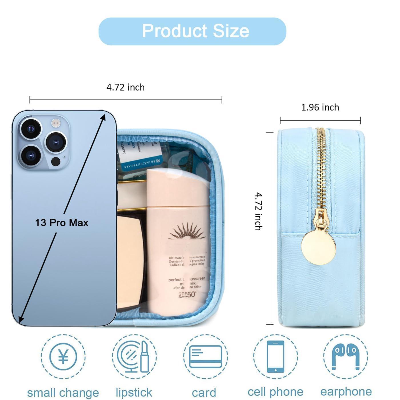 FFpaw FFaw Small Clear Makeup Bag, Nylon Mini Cosmetic Bag Small Makeup Bag for Purse TSA Approved Travel Toiletry Bags with Zipper Cute Makeup Bag Organizer Car Organizer Bag for Women Girls (Blue Mini)