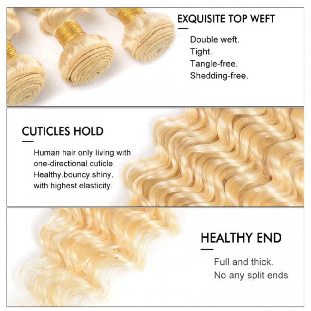 Bafamiya Bafamiya Bundles Human Hair Water Wave Blonde 613 Human Hair Bundles Unprocessed Brazilian Virgin Wave Bundles Human Hair Blonde 613 Human Hair Quick Weave Hair Extension