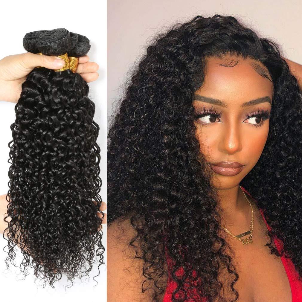 Genrein 8A Grade Curly Human Hair Bundles Brazilian Curly Virgin Human Hair Weave 3Bundles 100% Unprocessed Human Hair Extensions 16 18 20 inch Remy Human Hair Wefts Total 300g