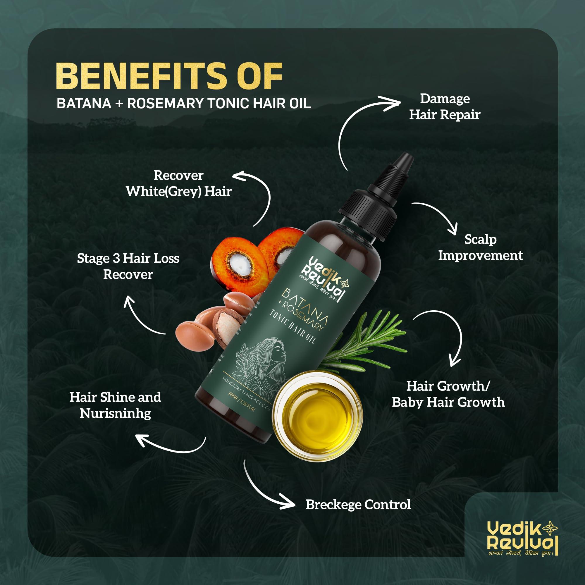 VEDIK REVIVAL Batana Oil with Rosemary and argn oil for Hair Growth - Wild Growth Hair Oil with Rosemary & Argan -Honduras Hair Growth Oil for Thicker, Fuller Hair-Hair Loss, & Natural Shine- 100% Natural - 4 fl oz