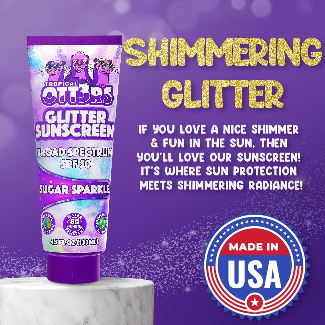 TROPICAL OTT3RS Glitter Sunscreen SPF 50 Lotion 4.5oz - Sparkle Sunscreen - Shimmer Sunscreen - Colored Sunscreen for Kids & Women - UVA/UVB Sunshine Protection + 80 Min Water Resistant - (Scented) (USA Made)