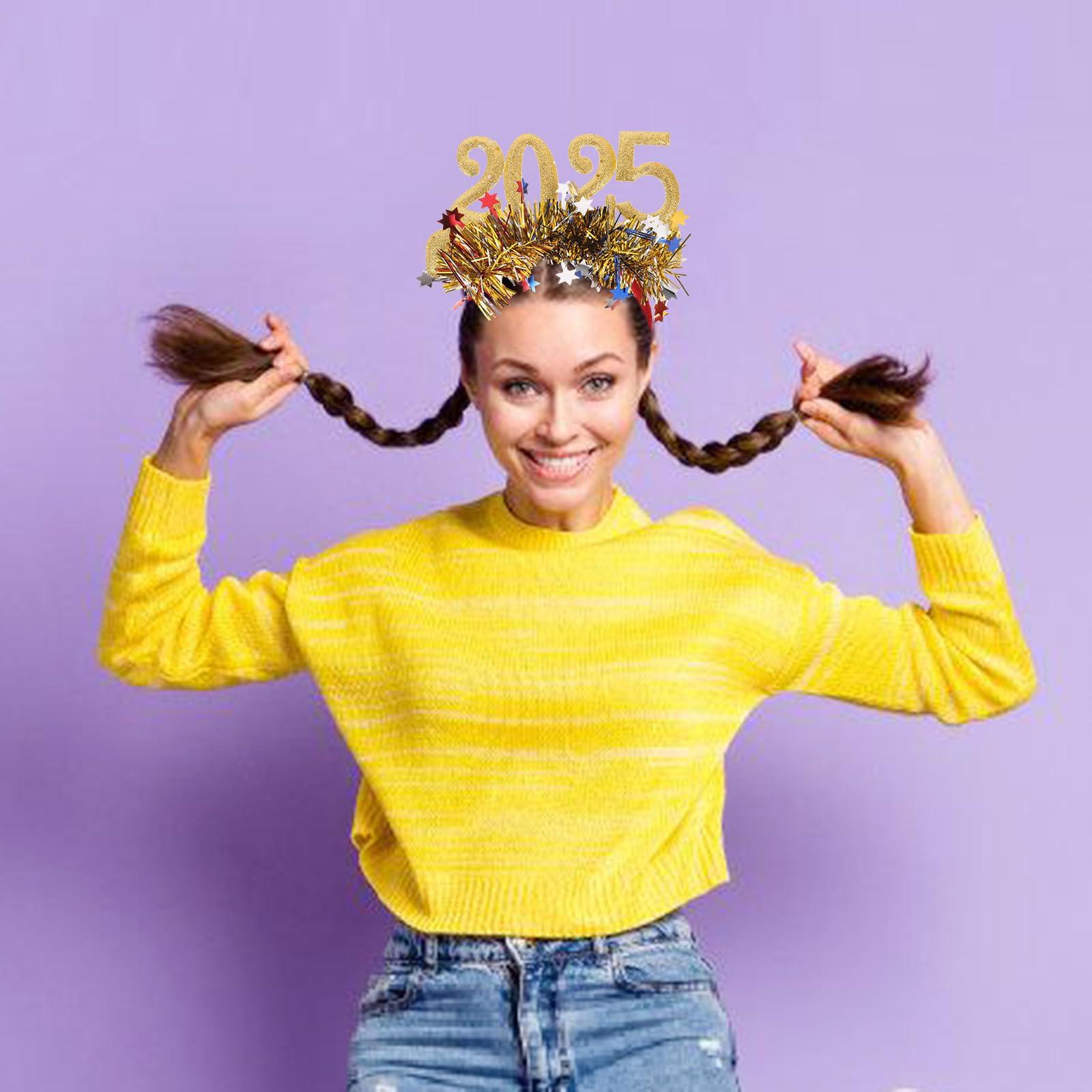 LOGOFUN LOGOFUN 2025 New Year Headband New Year Eve Headpiece 2025 New Year Party Headdress for Festival Party Hair Decorations - Red Gold