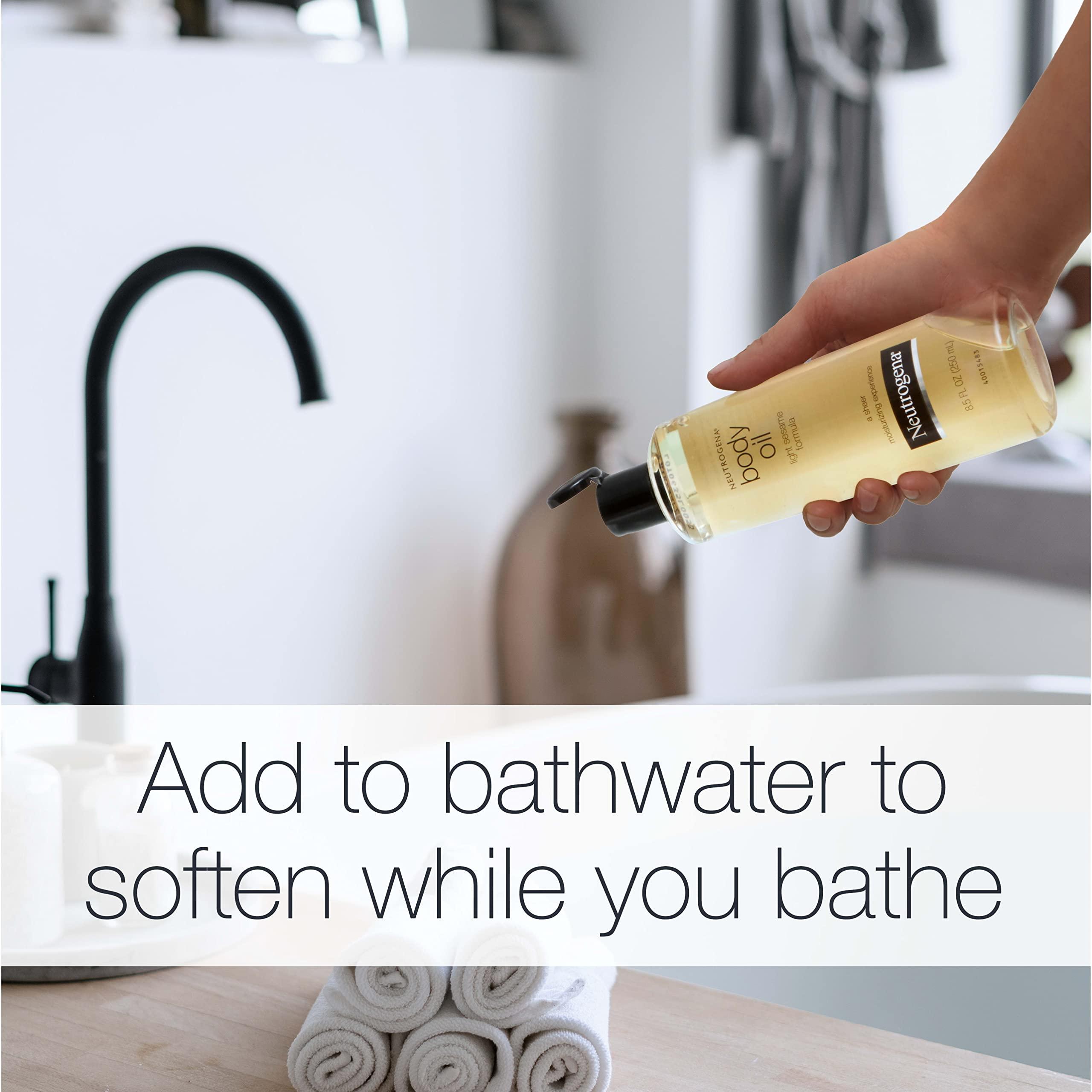 Neutrogena Neutrogena Body Oil Light Sesame Formula, 8.5 fl oz, Fragrance Free Radiant Glow Moisturizer for Dry Skin and Massage Oil with Sesame Oil, Bath & Shower Oil For Smooth and Hydrated Skin