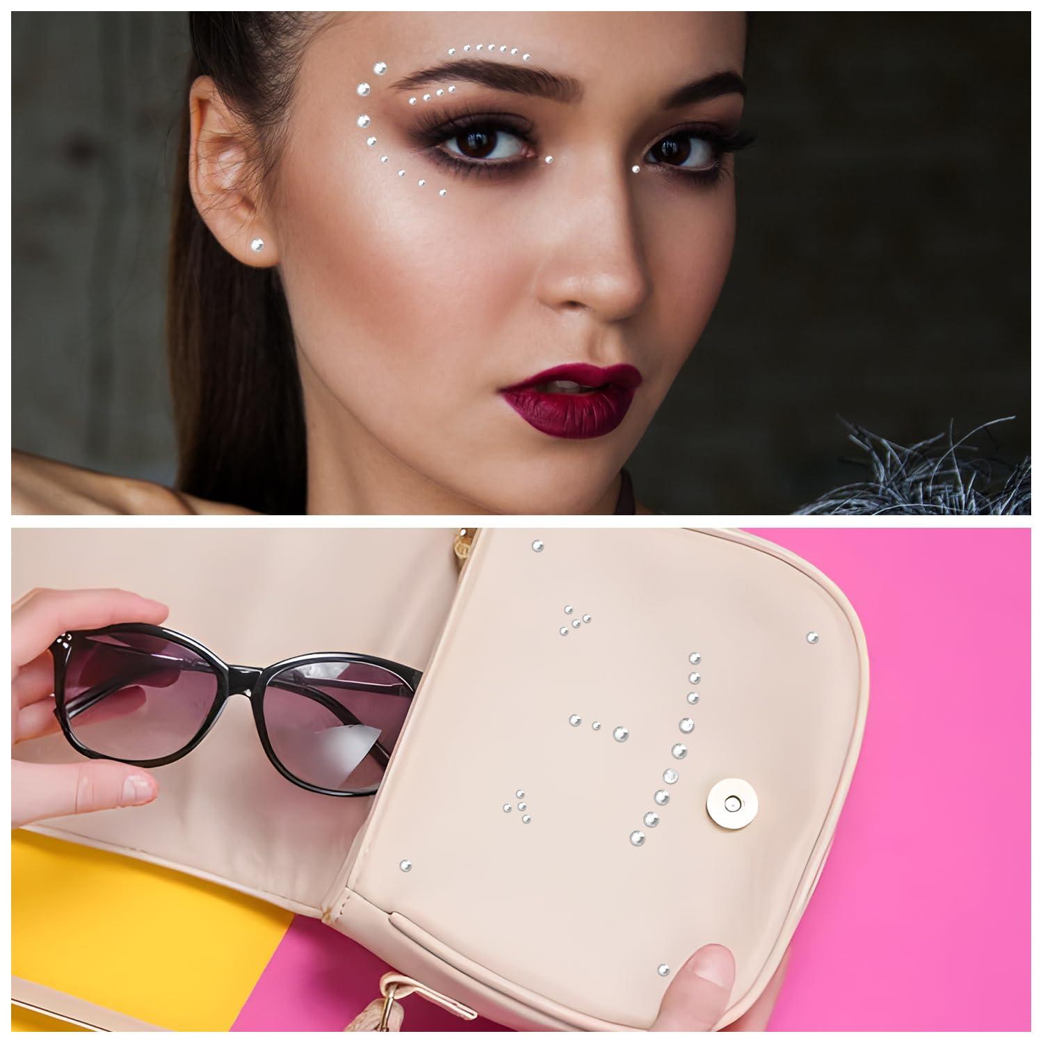 XIHIRCD 1800pcs Face Gemstones, Self-Adhesive Face Rhinestones Acrylic Face Diamonds Makeup Eye Gems Face Stickers Facial Gems Temporary Face Stickers for Women Girls Face Eye Body (Silver)