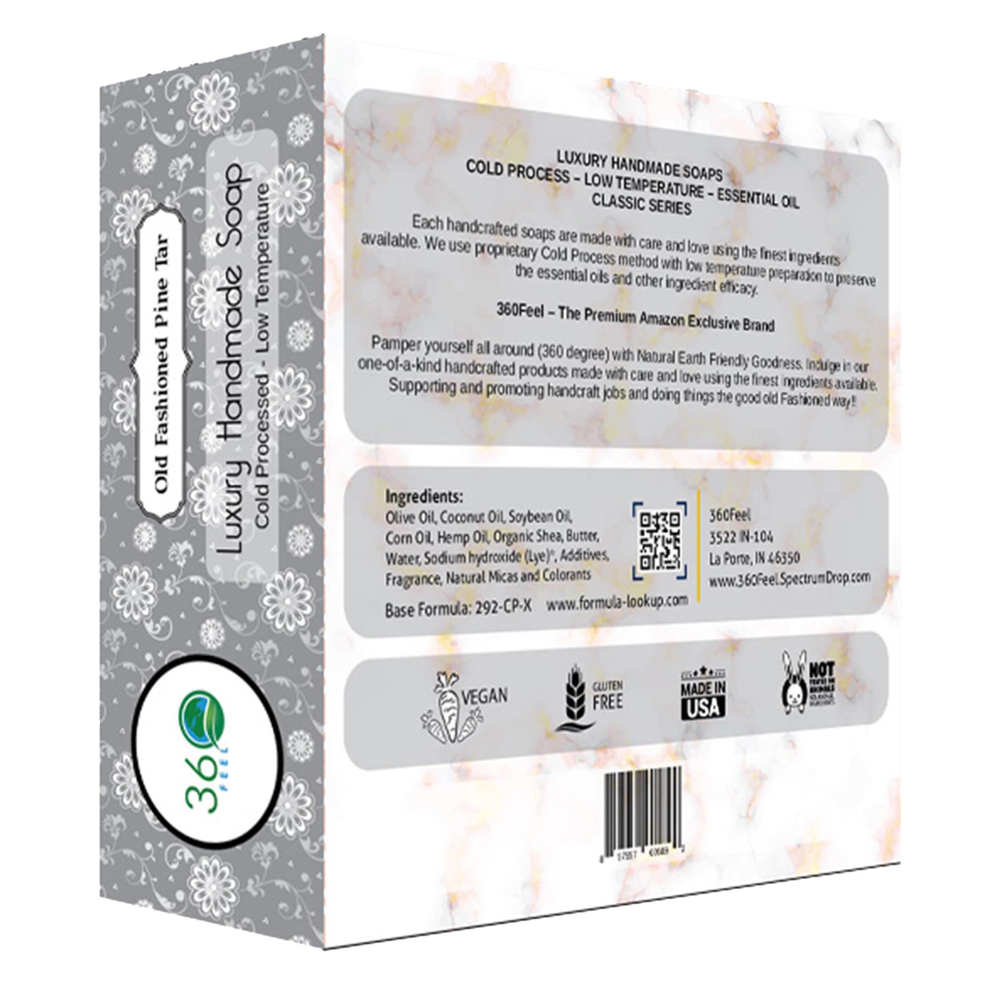 360Feel 360Feel Pine Tar Soap - Handcrafted Castile Soap Bar with Soothing Scent - Handmade with Essential Oil - Suitable Gift for Anniversaries, Weddings, and Holiday Stockings - Rich Lather