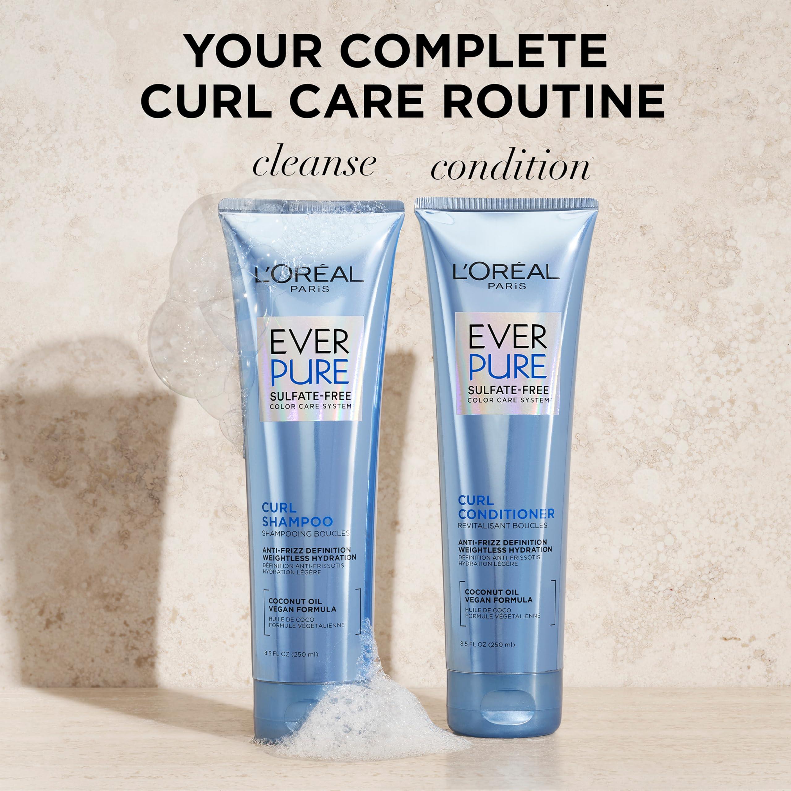 L'Oréal Paris L\'Oreal Paris Sulfate Free Shampoo and Conditioner for Curly Hair, Lightweight, Anti-Frizz Hair Care with Coconut Oil, EverPure, 8.5 Fl Oz, Set of 2 (Packaging May Vary)