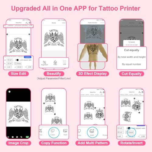 TATOPRT TATOPRT P19 Wireless Tattoo Stencil Printer Bluetooth Thermal Temporary Tattoo Transfer Printer Machine Kit for Tattoo Artists & Beginners