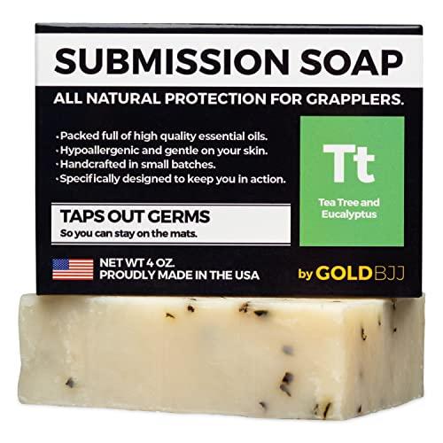 Gold BJJ Premium Tea Tree Oil Soap - USA Made Bar Soap for BJJ, Jiu Jitsu, Wrestling, and Grappling (Single 4 Ounce Soap Bar, Classic Tea Tree)