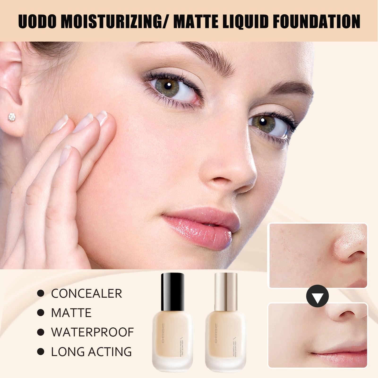 Oplviude UODO Liquid Foundation - UODO Moisturizing Light Foundation/UODO Matte Long Lasting Foundation, UODO Foundation, Invisible Foundation Makeup Uodo, Uodo Maquillaje (Moisturizing W02 Brighten)