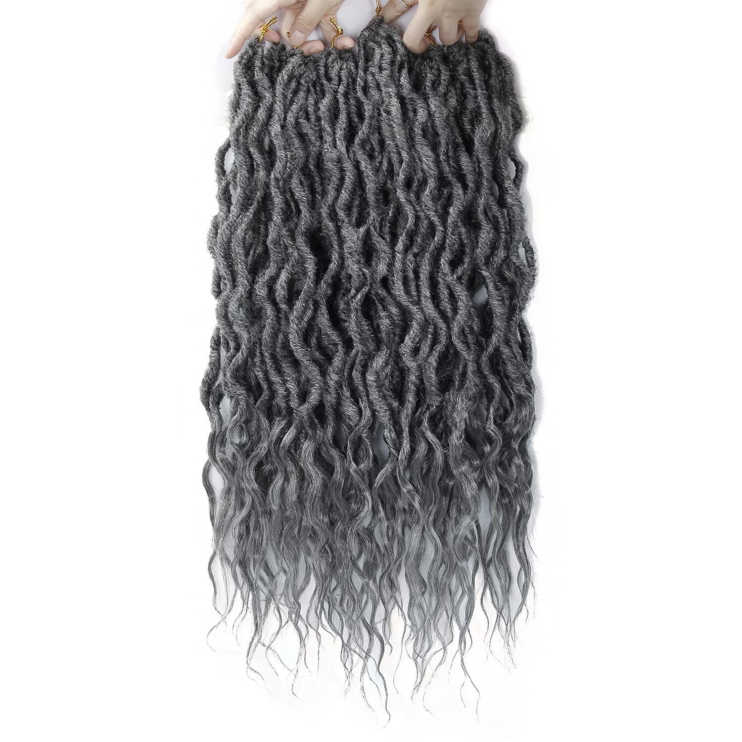 BEkjdiof Goddess Faux Locs Crochet Hair 24Inch 6Packs Pre-looped Goddess Locs Crochet Hair,Curly Locs Crochet Hair Soft Dreadlocks Faux Crochet Locs Synthetic Crochet Braids for Black Women(24'', Grey)