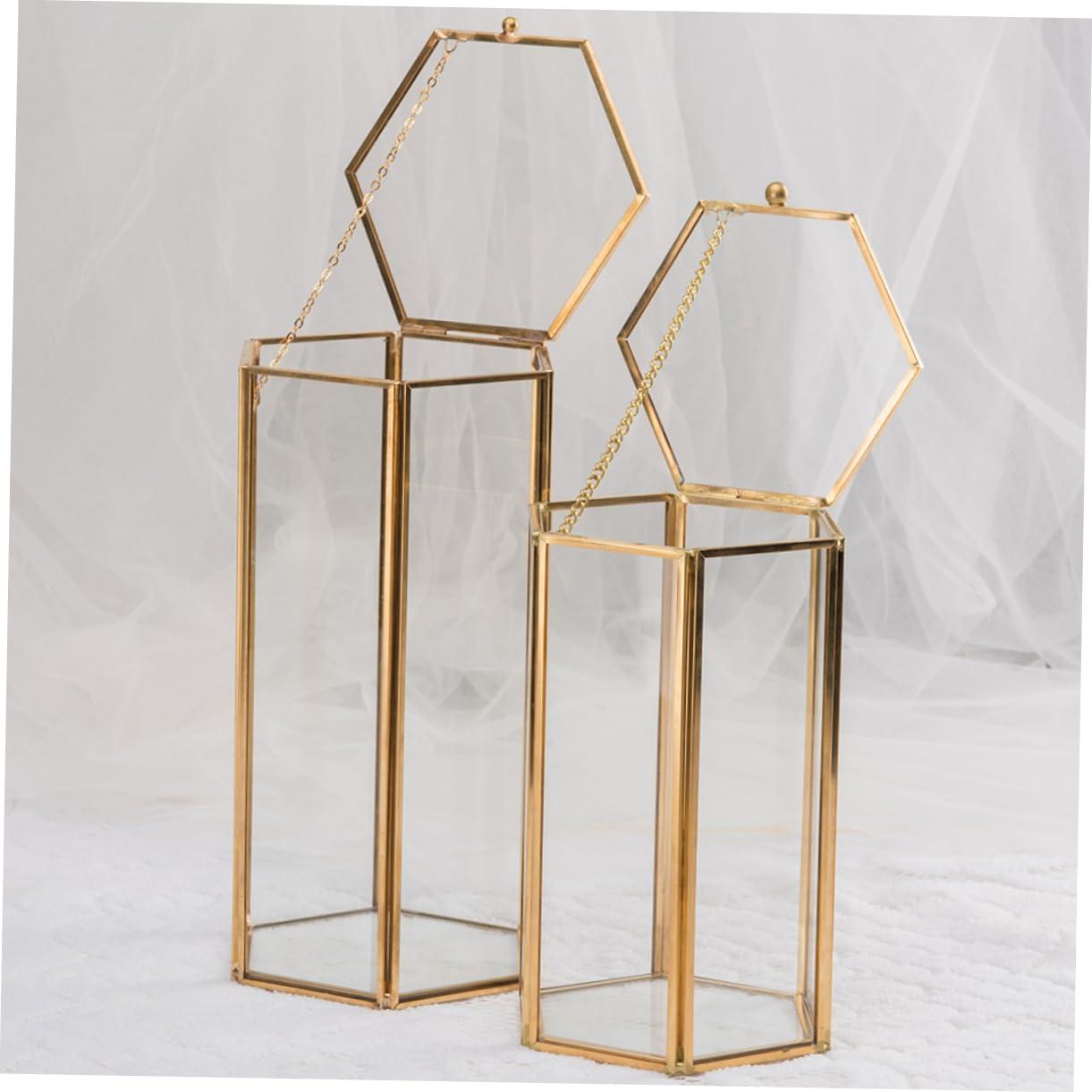 Gogogmee Gogogmee Retro Hexagon Color Makeup Box Copper Frame Glass Makeup Brush Storage Organizer