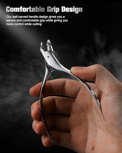 FERYES FERYES Wide Jaw Thick Toenail Clippers Thick Toenails - Precision Stainless Steel Toe Nail Clippers for Thick Nails for Seniors with Catcher - Silver