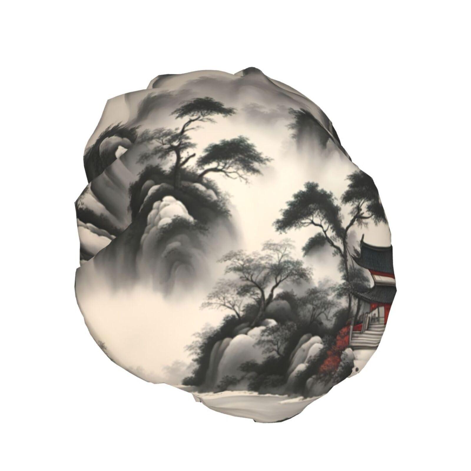 QHWLR Cap For And Women Stylish Shower Capslandscape Paintingprint With Reusable Waterproof Bathing Shower Hat For Ladies