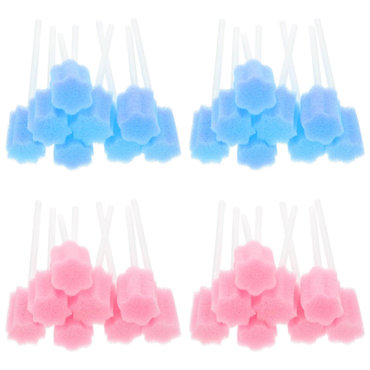 Healifty 50 Pcs Oral Care Swabs, Unflavored& Sterile Mouth Swabs Sponge for Mouth Cleaning (Blue& Pink)