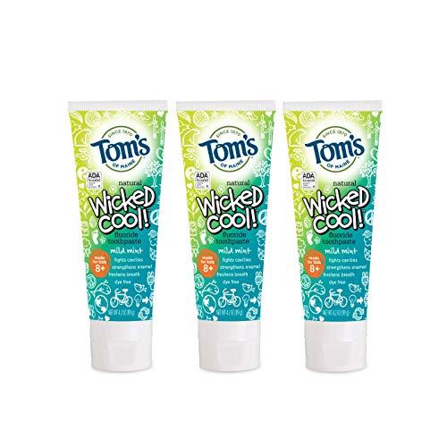 Tom's of Maine Tom's of Maine ADA Approved Wicked Cool! Fluoride Children's Toothpaste, Natural Toothpaste, Dye Free, No Artificial Preservatives, Mild Mint, 4.2 oz. 3-Pack (Packaging May Vary)