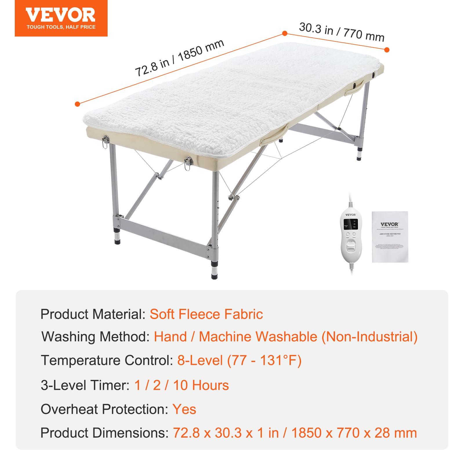 VEVOR VEVOR Massage Table Warmer Heating Pad, Professional SPA Massage Bed Warmer, 1" Thickened Fleece Heating Pad with 3-Level Timer, 8 Heat Settings, Overheat Protection for Massage Bed Spa, 72.8" x 30"