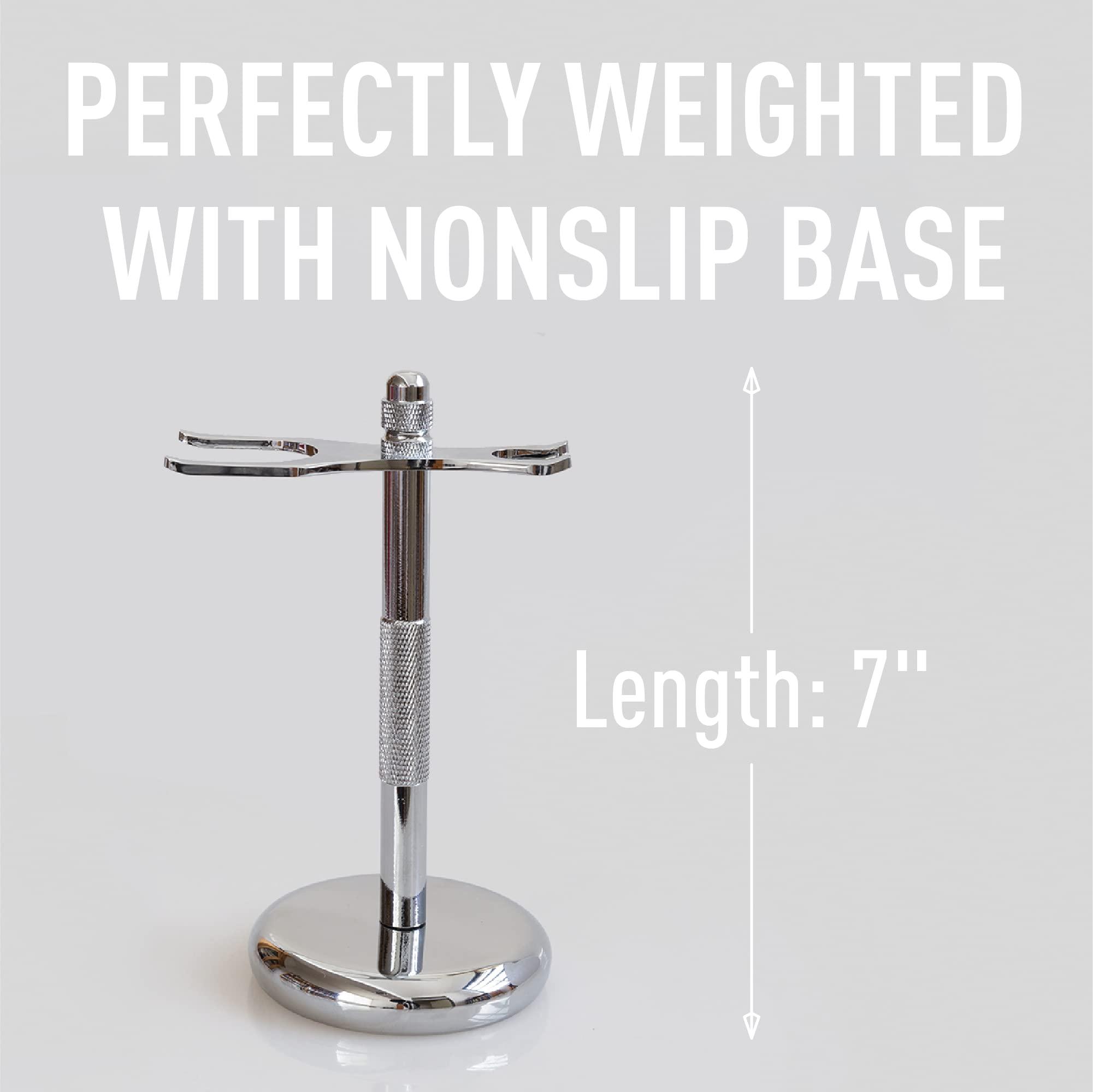Bevel Bevel Safety Razor & Shaving Brush Display Stand with Non Slip Base, Dual Shave Stand Designed to Prevent Water Damage, Improve Hygiene and Protect Shaving Kit