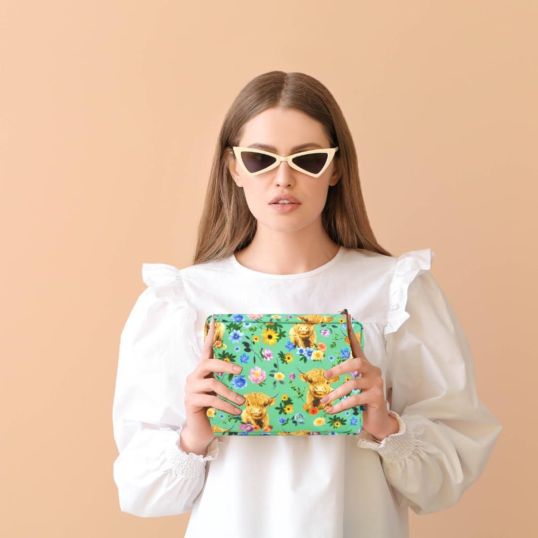 NGIL NGIL Makeup Bag for Women, Cute Cosmetic Bag, Lightweight Toiletry Make up Bag, Large Aesthetic Organizer Storage Pouch for Girls, Large Pouch, Toiletry Pouch (Spring Cow- Navy)