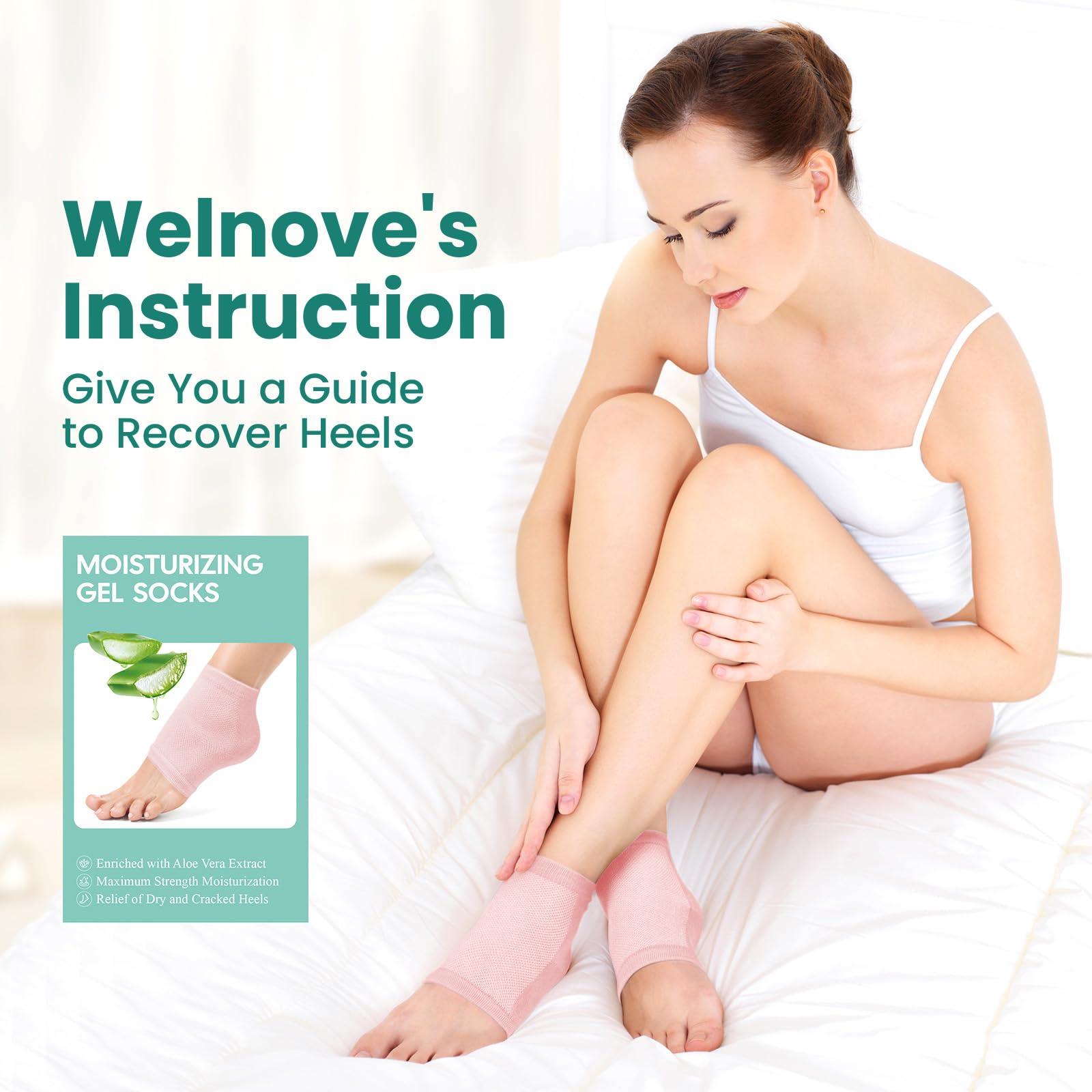Welnove Welnove Moisturizing Heel Socks - 2 Pairs Aloe Vera Extract Infused Gel Lining for Dry Feet - Cracked Heel Repair Treatment - Cotton Socks for Women Men Foot Care (Pink, Extra Large)