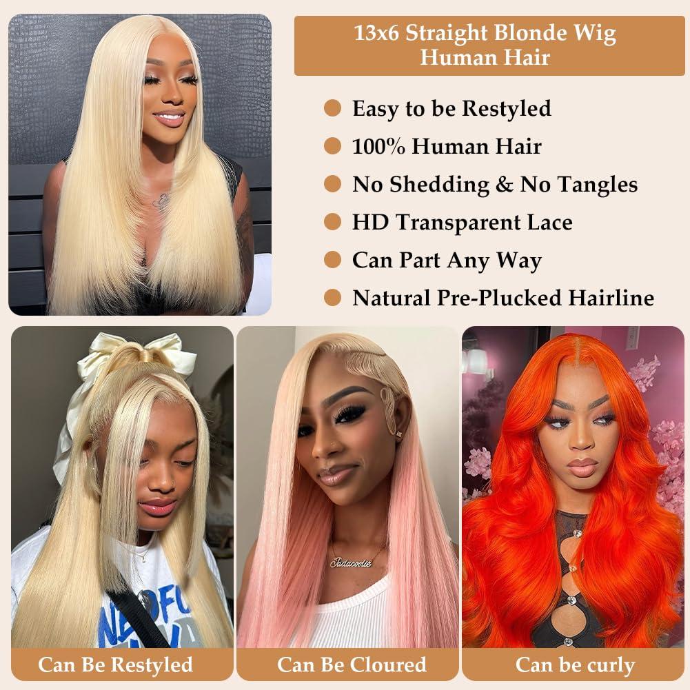 COUGARBEAUTY COUGARBEAUTY 24 Inch Lace Front Wig Human Hair Straight HD Lace Frontal Wig Human Hair 13x6 200 Density Glueless Wigs Human Hair Pre Plucked with Baby Hair for Women Natural Black Human Hair Wig