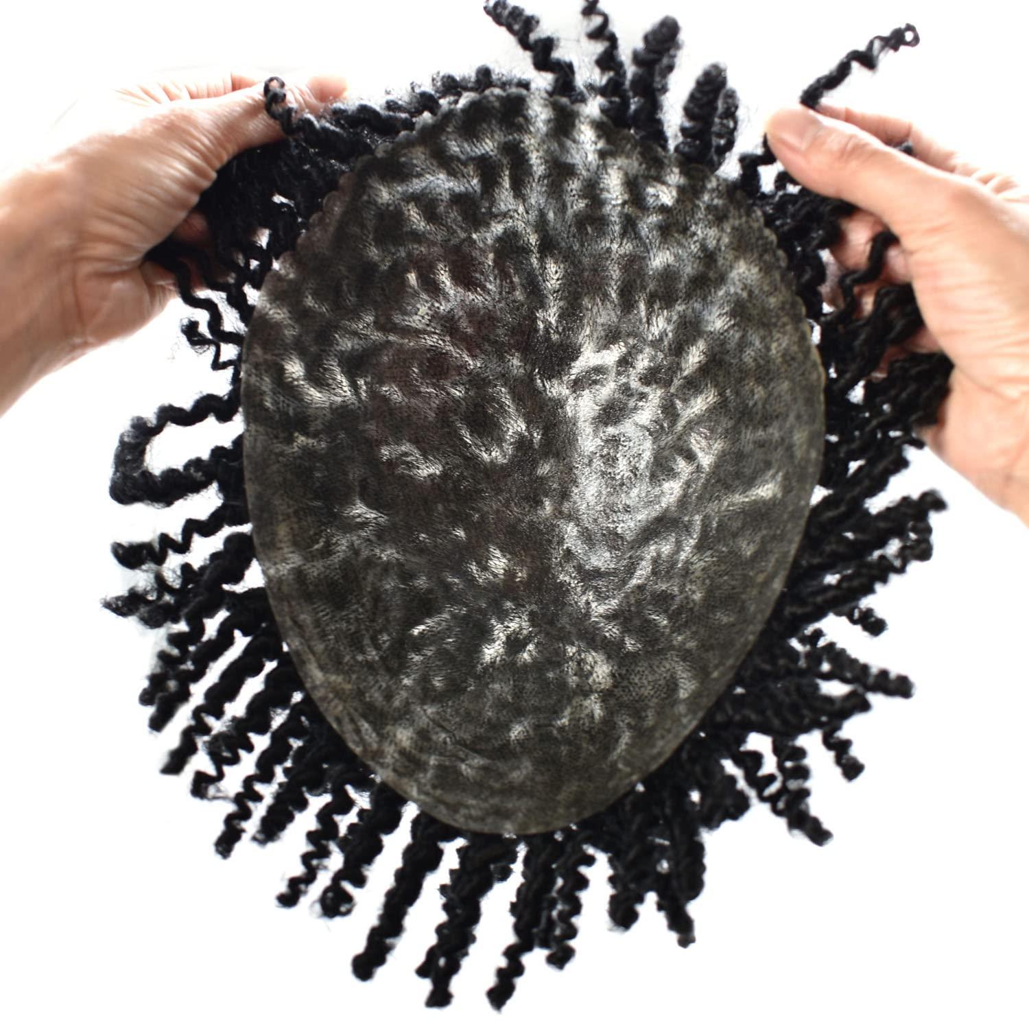 Hair Wonders Afro Braids Toupee For Black Men Dreadlock Human Hair Toupee Black Men Crochet Braids African American Human Hair Units Afro Men Hair Locs Braided For Black Men 8X10, 1 Jet Black