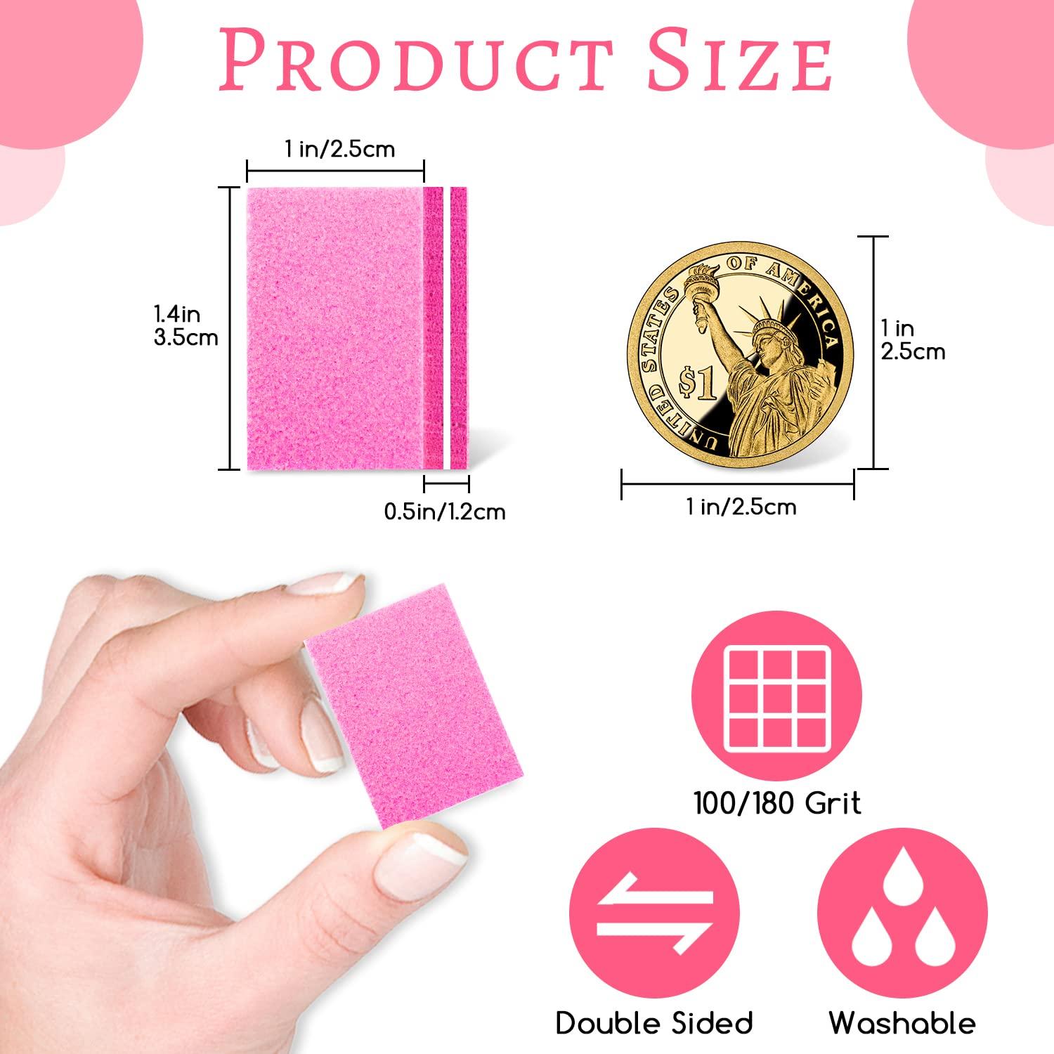 BLESWIN 50Pcs Mini Nail Buffers - 100/180 Grit Nail Buffers Bulk for Natural Nails and Gel Polish, Nails Buffering, Portable Double-Sided Nail Buff Set for Buffing and Smoothing Nails (Pink)