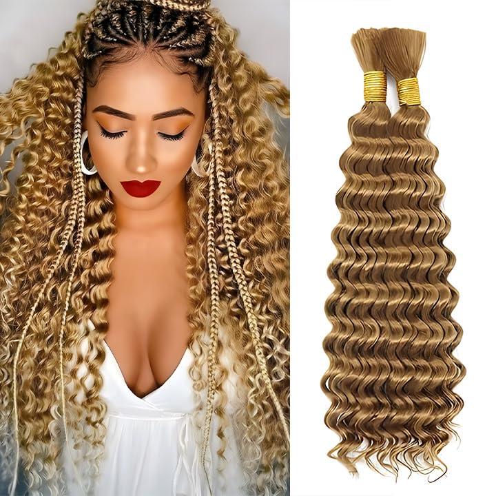 Slide-Ex Human Braiding Hair for Boho Braids #27 22 Inch 2 Bundles 100g Deep Wave Bulk Human Boho Hair for Braiding 14A Virgin Curly Human Hair for Boho Knotless Braids Human Hair(P27, 22 Inch)
