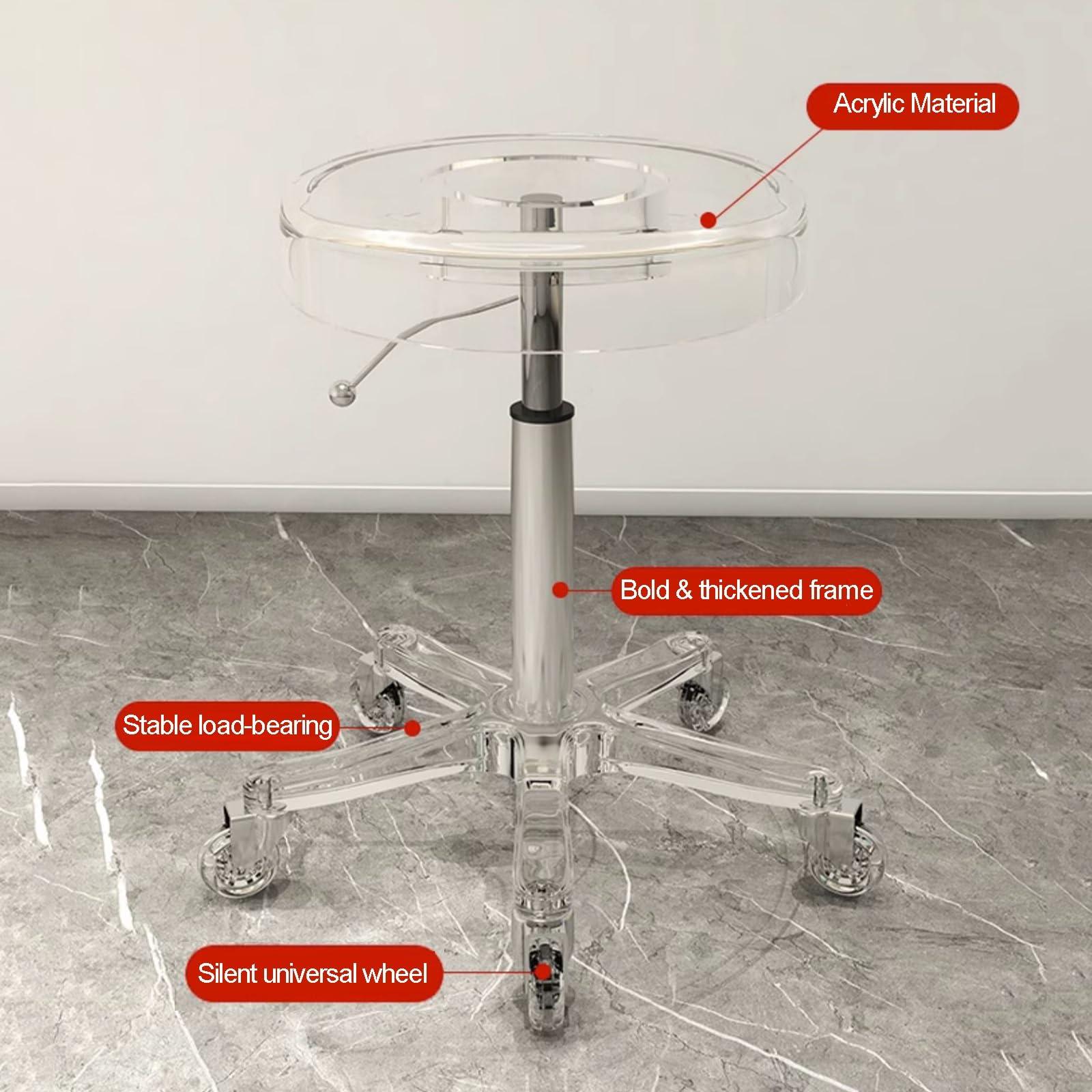 SUZEPER Acrylic Rolling Salon Stool,Round 360Rolling with Wheels Salon Stool,Lifting Wheel and Acrylic Base Height Salon Stool,Adjustable Duty SPA Salon Stools,for Medical Esthetician Studio Salon Stools