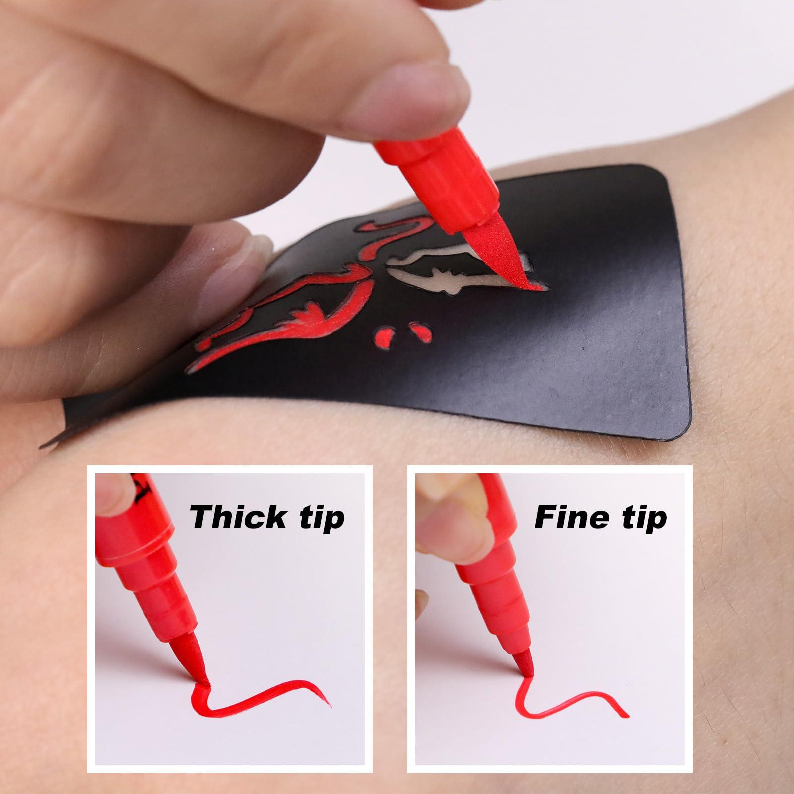 PFARRER PFARRER Temporary Tattoo Markers for Skin, 15 Body Markers + 56 Large Tattoo Stencils & 2 sheets Glow Stickers for Kids and Adults, Dual-End Tattoo Pens with Bold and Fine Lines safty inkZYH2310001KIT