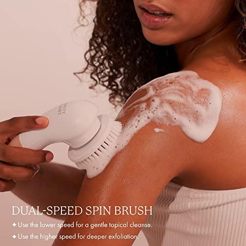 Vanity Planet Raedia Handheld Facial Cleansing Brush with 4 Interchangeable Brush Heads by Vanity Planet - Lightweight Daily Cleansing Brush for Glowing Skin - Water Resistant Face Exfoliator - Warm Grey