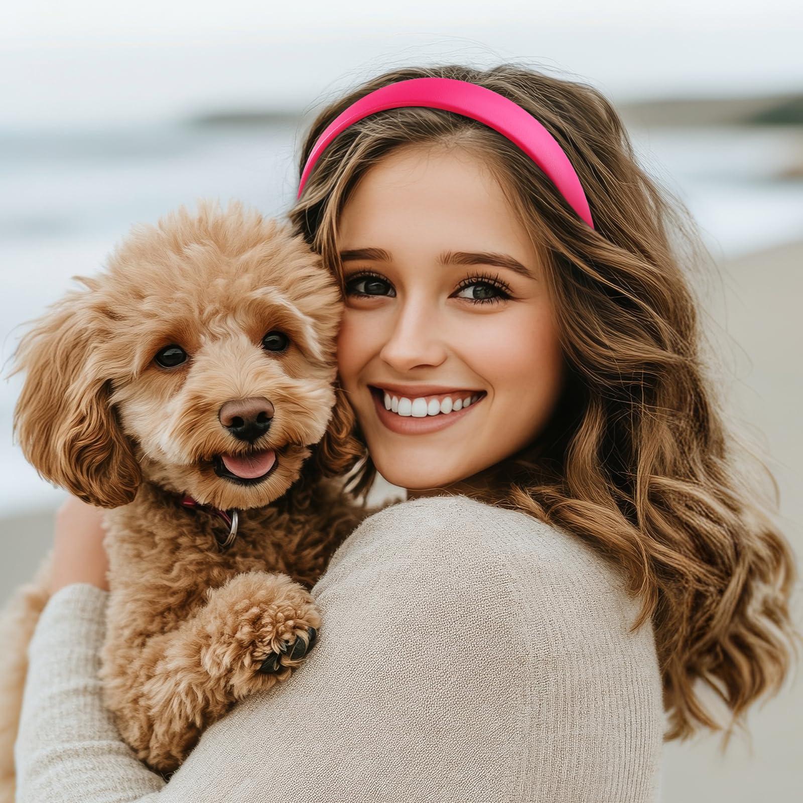 WantGor WantGor 1 Inch PU Leather Headband, Wide Padded Hairband Fashion Hair Bands Cute Womens Headbands Holiday DIY Hair Accessories (Rose Red)