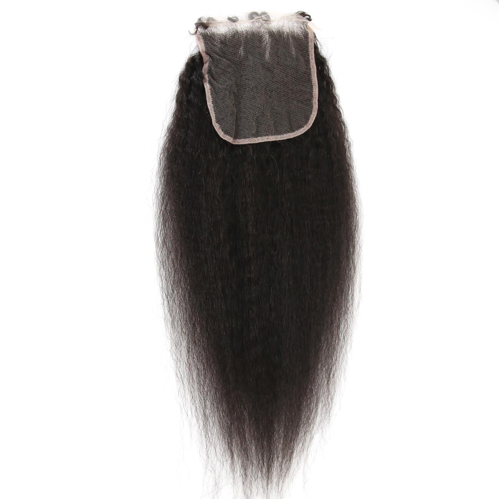 zigzag hair ZigZag Hair Kinky Straight 5x5 HD Lace Closure Pre Plucked 4C Kinky Edges Hairline Yaki Straight Closure HD Lace with Curly Baby Hair Human Hair Swiss Lace Closure (14 Inch, Kinky Straight)