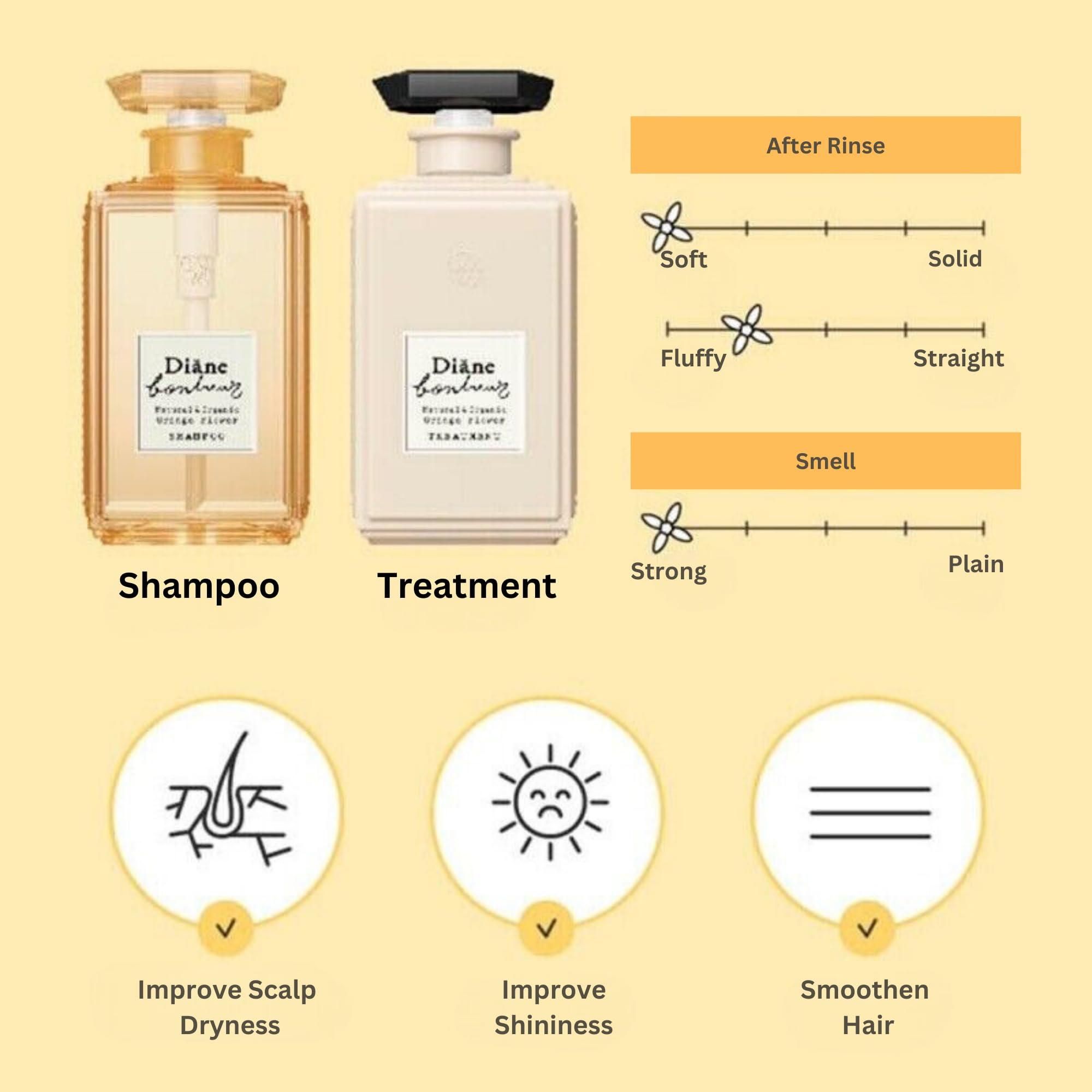 Moist Diane Diane Bonheur Natural Orange Flower Hydrating Hair Shampoo, Gentle Cleansing Hair & Scalp for Men & Women Soft Haircare, Japanese Clarifying Moisture Frizz & Dry Hair Control, 16.9 Fl Oz/500 mL