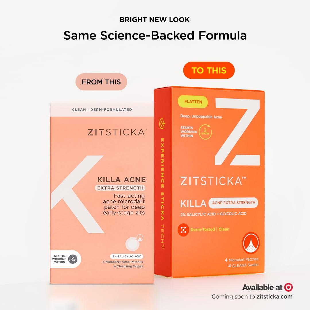 ZitSticka ZitSticka Extra Strength Killa Acne Patches for Face - World\'s Most Potent Pimple Patch with Fast-Acting Microdarts - Starts Working within 2 Hours for Deep, Early-Stage Zits & Blemish - 4 Count