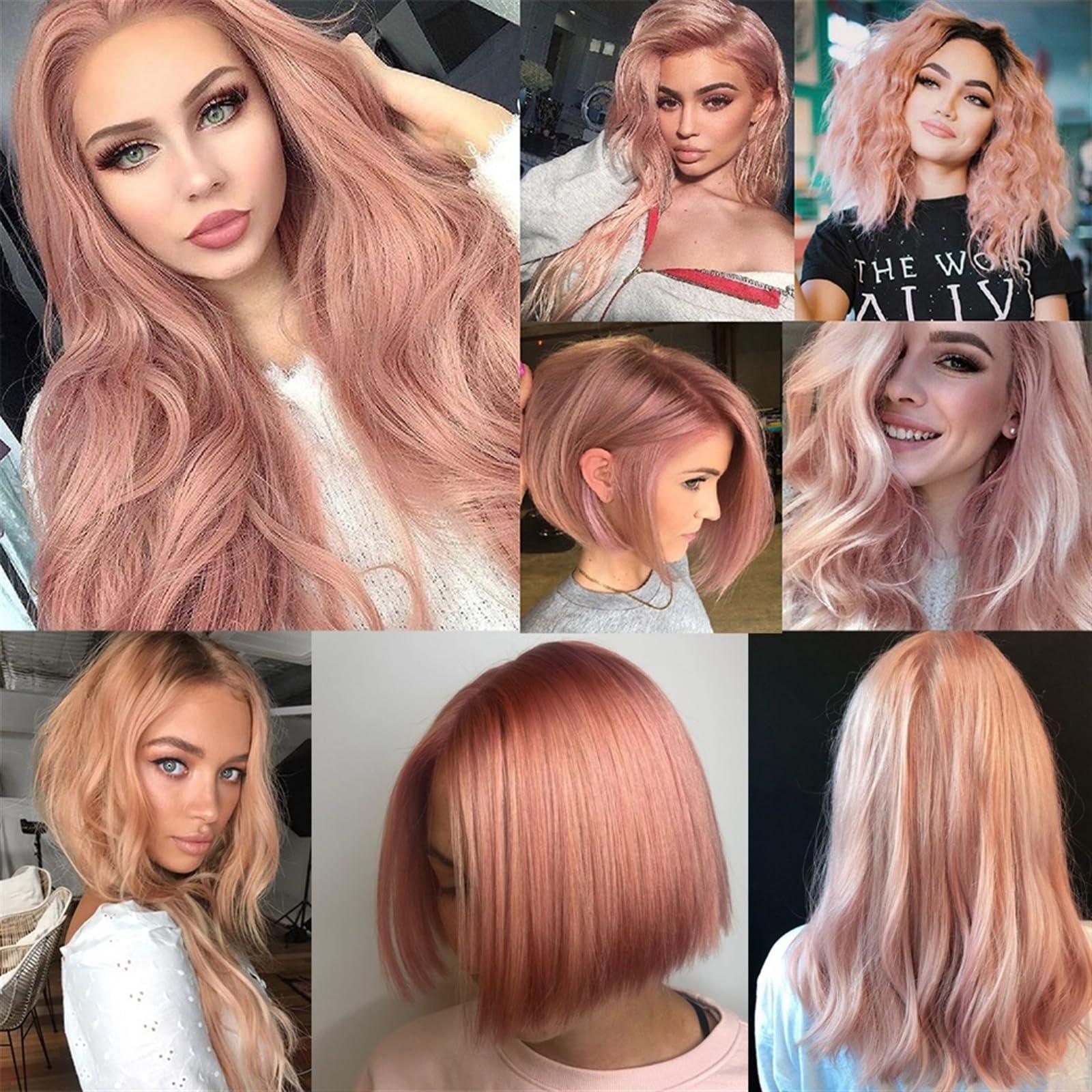 CFGH6FDF Bundles Brazilian Straight Hair Bundles 100% Human Hair Weave Rose Gold Pink Color Remy Hair 3 Bundles Hair Weft(14 14 14)