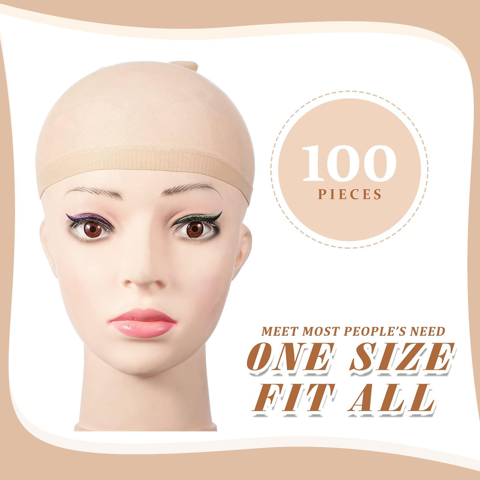 Waydress 100 Pieces Wig Cap Elastic Medium Nylon Stocking Caps Stretchy Stocking Wig Caps Secure Your Hair, Lightweight, Breathable (Beige)