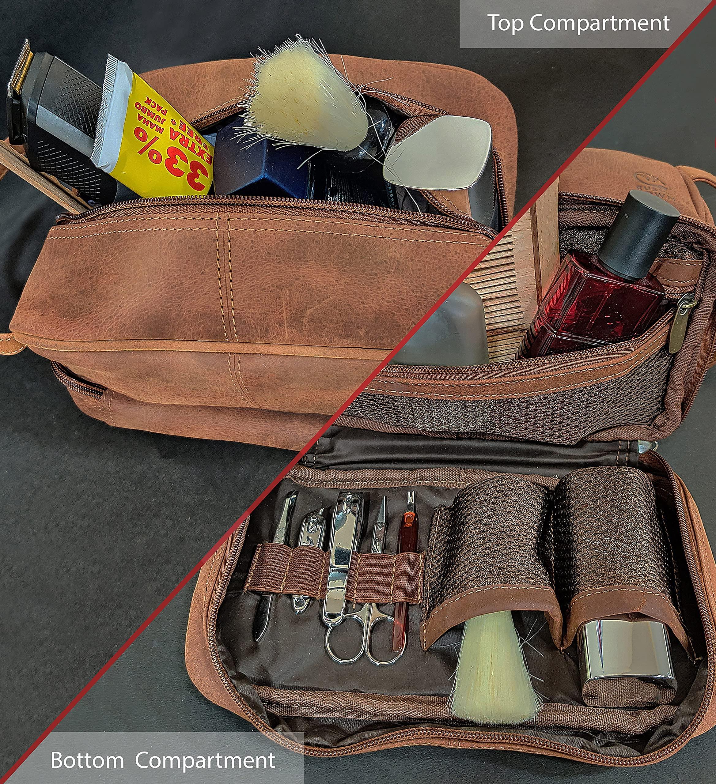 RUSTIC TOWN RUSTIC TOWN Handcrafted Premium Leather Toiletry Bag Combo - The Best Masculine Travel Gifts For Men and Women