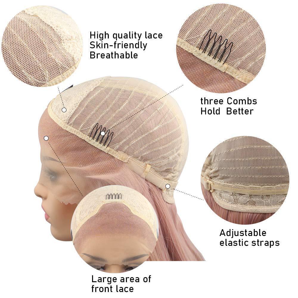 Karissa Hair Purple Lace Front Wigs for Women Body Wave Long Synthetic Realistic Hair Wig with Black Roots Glueless Hair Replacement Wigs 24 Inch