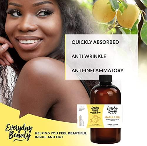 Everyday Beauty Helping You Feel Beautiful Inside Marula Oil - 100% Pure Extra Virgin Unrefined Luxury Facial Oil 16oz - Cold Pressed & All Natural for Face, Skin and Hair - DIY Cosmetics - Premium Quality Bulk Price