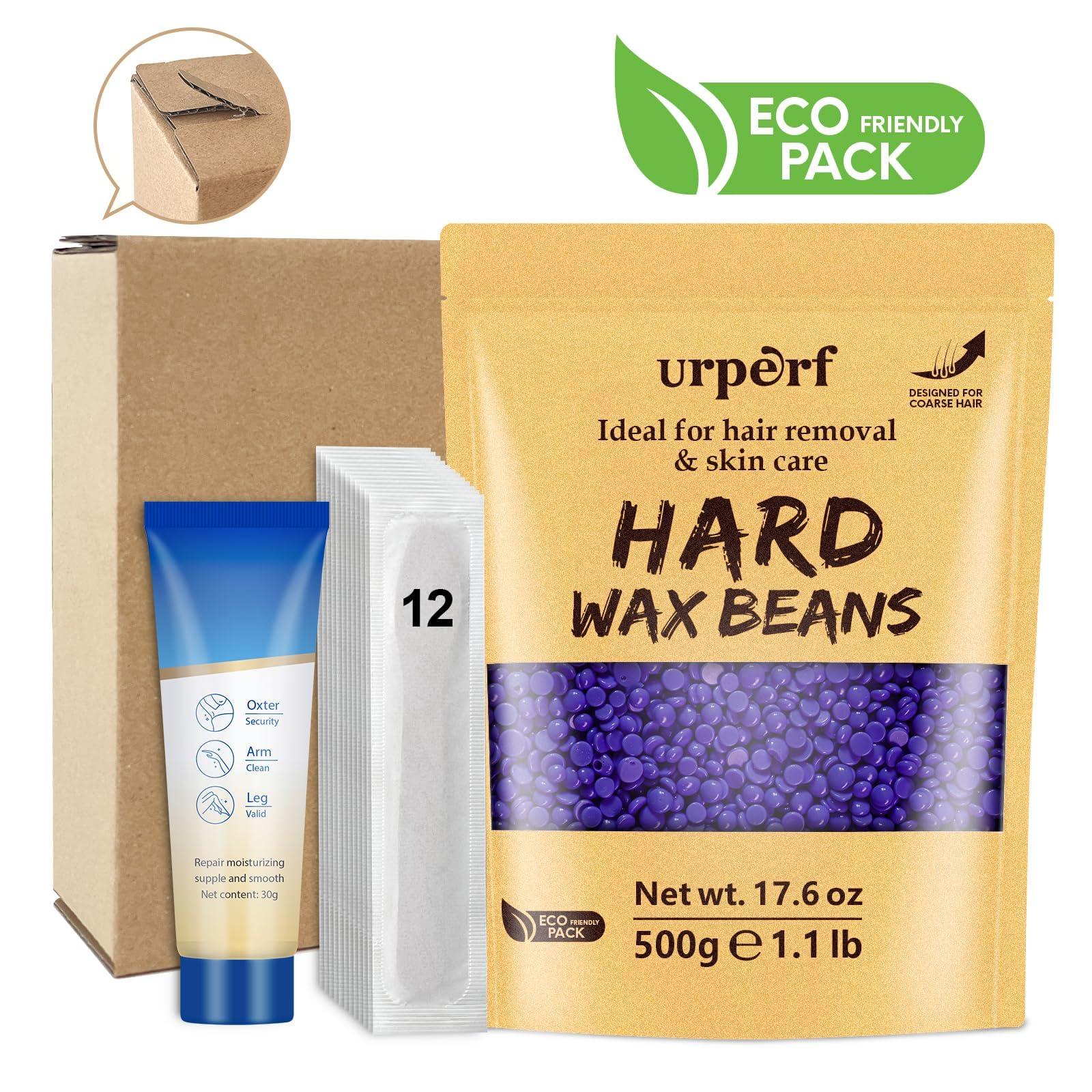 urperf Hard Wax Beads, 1.1 lb Waxing Beads, Brazilian Bikini Wax,Hard Wax Hair Removal for Face, Body, Legs, Pearl Beads for Wax Warmers, with 30g Care Cream & 12 Applicator Sticks