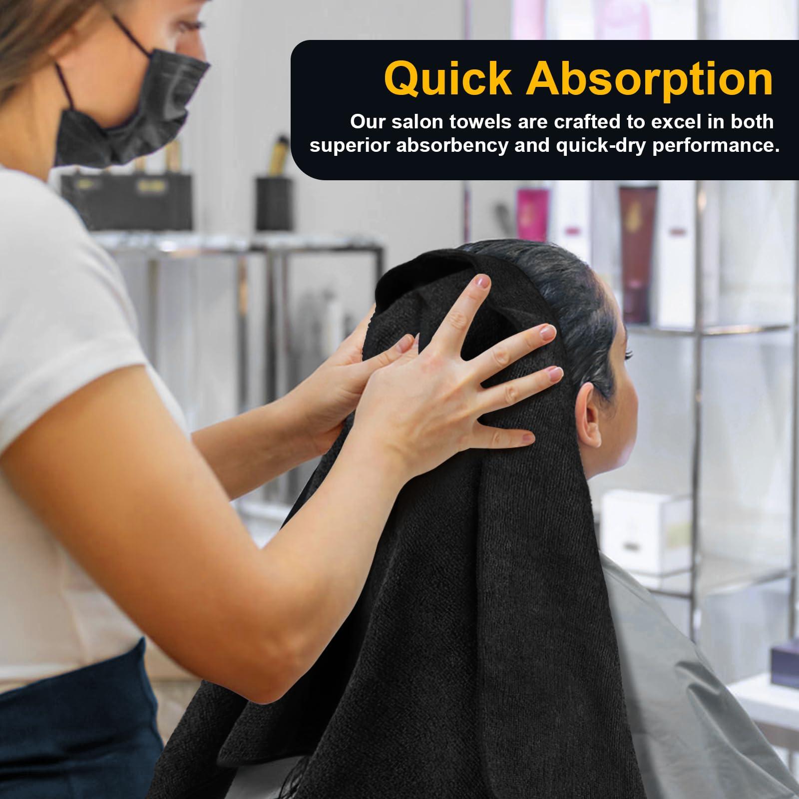 UNIMADE UNIMADE Salon Towels 48 Pack, Microfiber Barber Towel Bulk,(16x29 inches) Fast Drying Hair Towels Super Soft Black Hnad Towels for Gym, Salon, Bath, Spa Use and Home Hair Care(Not Bleach Proof)